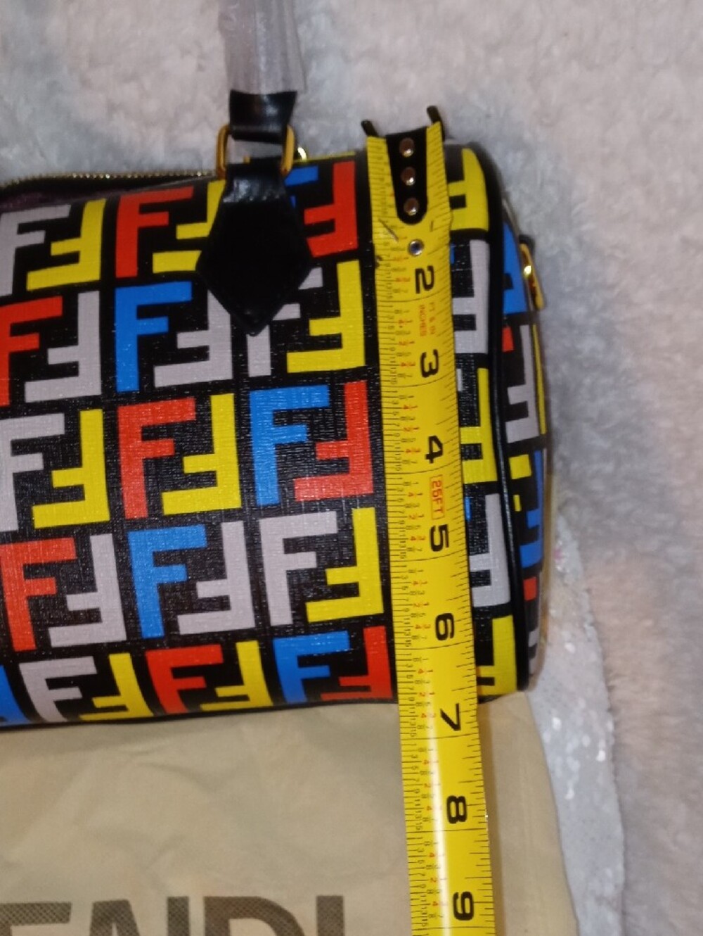 Fendi Multicolor FF Pattern Boston Bag with Black Trim - Picture 10 of 13